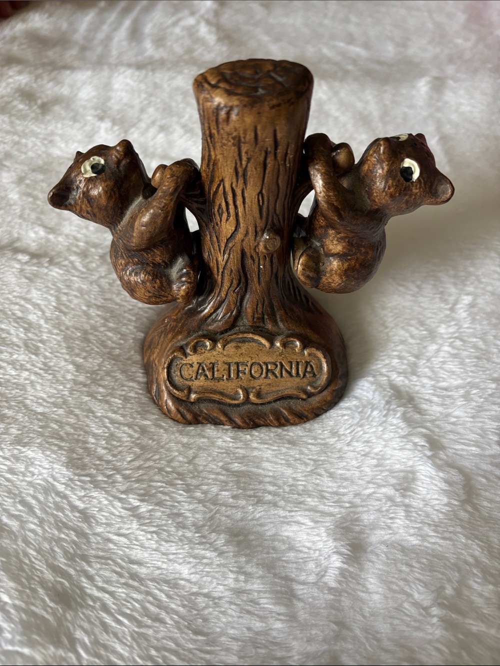 Vintage Late 70s Early 80s California Salt & Pepper Bear Tree Figurine - Brown